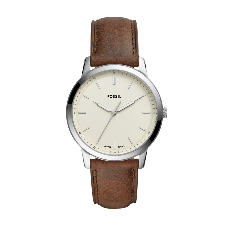 Fossil Minimalist 44mm Brown Leather Cream Face